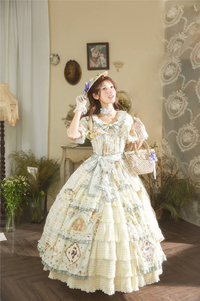 Miss Point Kitty and Rose Prints Lolita One Piece