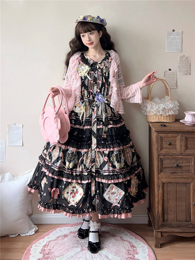 Miss Point Kitty and Rose Prints Lolita One Piece