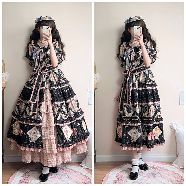 Miss Point Kitty and Rose Prints Lolita One Piece