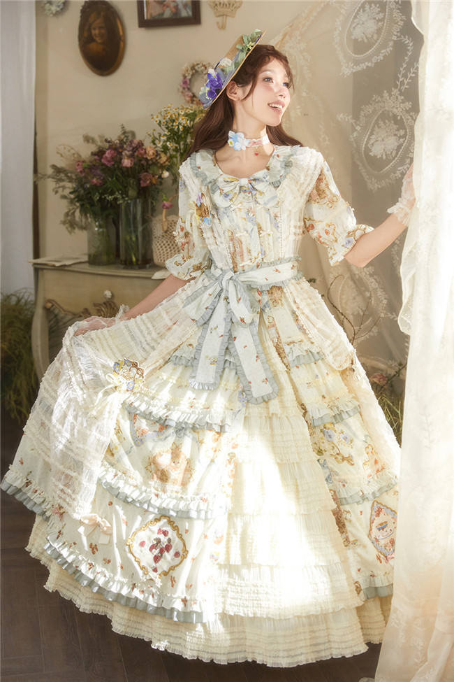 Miss Point Kitty and Rose Prints Lolita One Piece