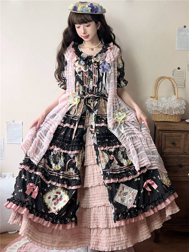 Miss Point Kitty and Rose Prints Lolita One Piece
