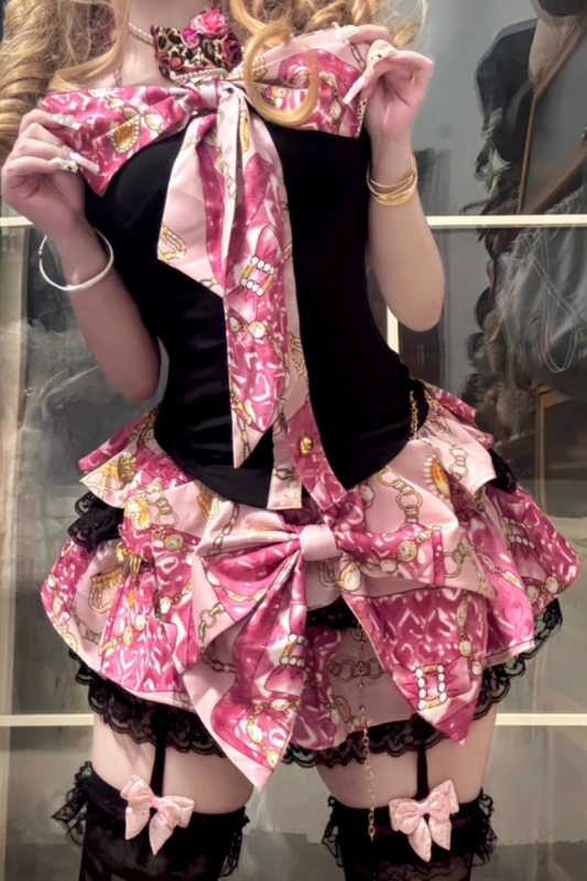 LilGyaru Himegyaru Gal Style Shirt Skirt and Bow Hairpin