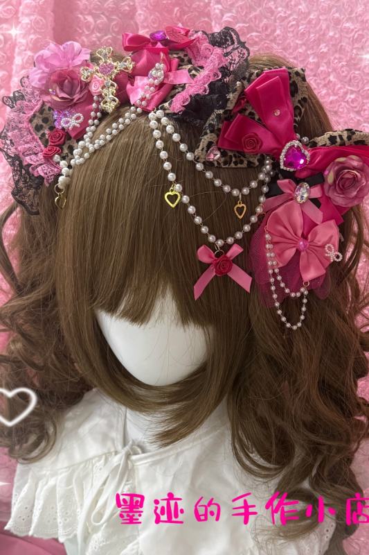 Moji Himegyaru Gal Style Leopard Print Pink Bows Hairpins