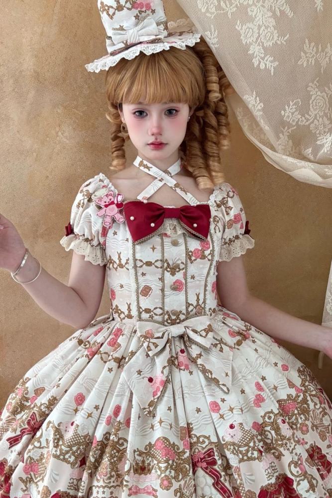 Nnstar Sugar Festivaly Retro Prints Lolita Hat Headbow and Choker