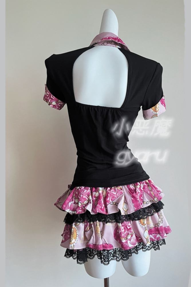 LilGyaru Himegyaru Gal Style Shirt Skirt and Bow Hairpin