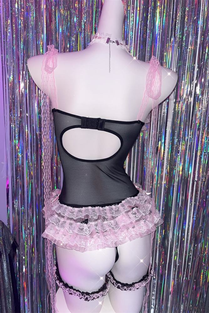 Don't Bother Me Lacework Bows Gyaru Style Strap Top and Briefs