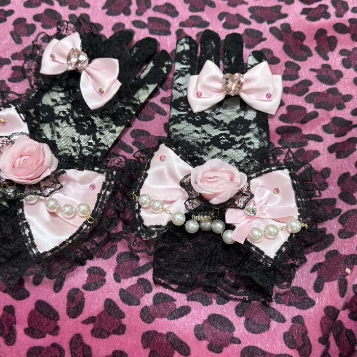 Moji Himegyaru Lace Bows Gyaru Golves and Rings