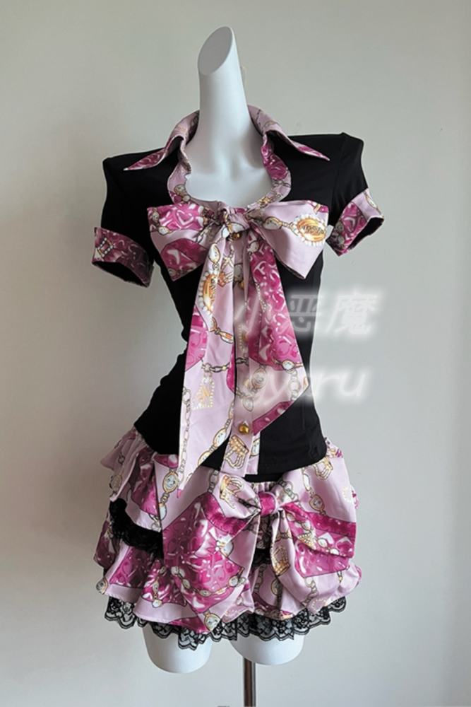 LilGyaru Himegyaru Gal Style Shirt Skirt and Bow Hairpin