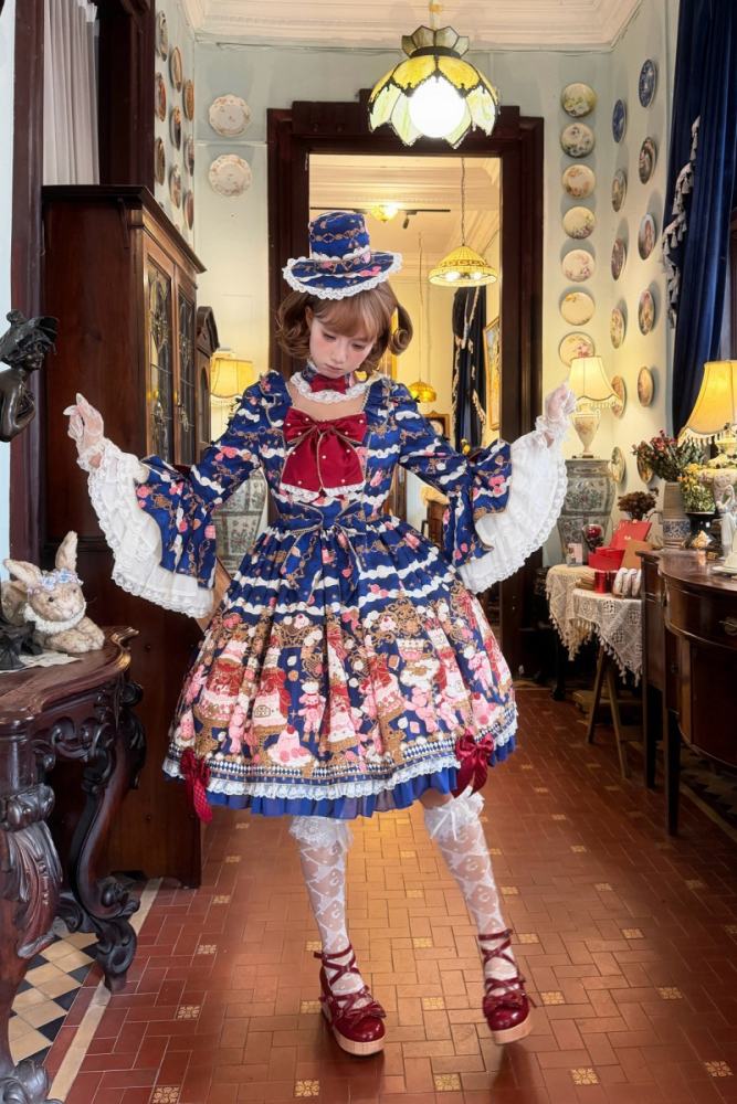 Nnstar Sugar Festivaly Retro Prints Lolita Hat Headbow and Choker