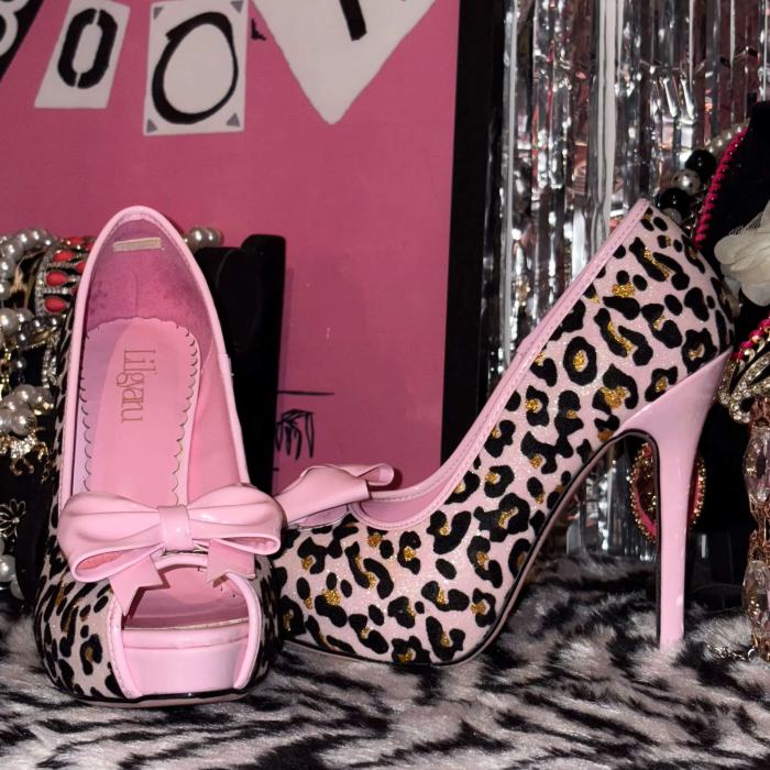 LilGyaru Himegyaru Gal Style Leopard Print Heels Shoes