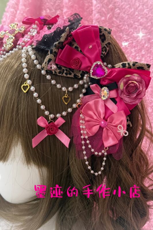Moji Himegyaru Gal Style Leopard Print Pink Bows Hairpins