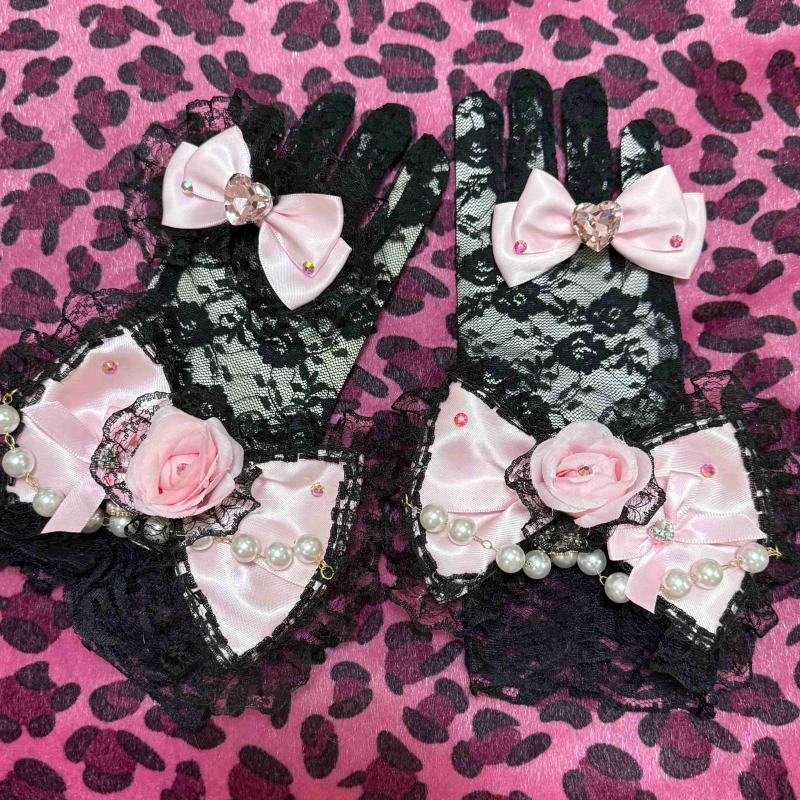 Moji Himegyaru Lace Bows Gyaru Golves and Rings
