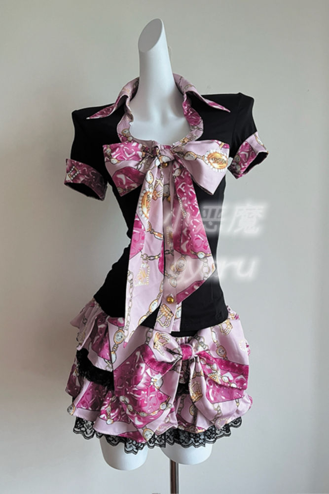 LilGyaru Himegyaru Gal Style Shirt Skirt and Bow Hairpin