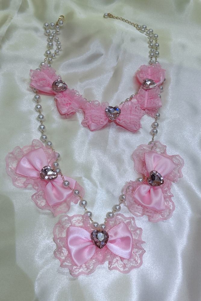 Shibuya Himegyaru Gal Style Lacework Bows Necklace