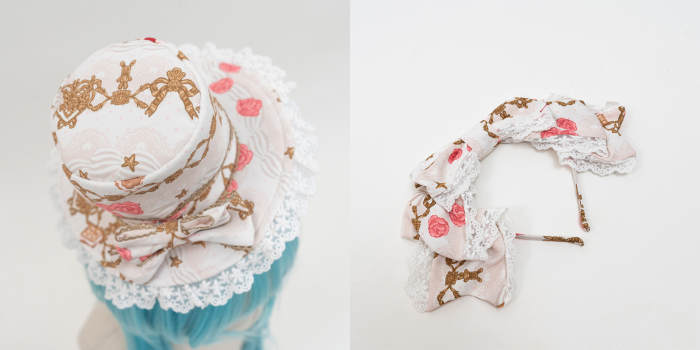 Nnstar Sugar Festivaly Retro Prints Lolita Hat Headbow and Choker