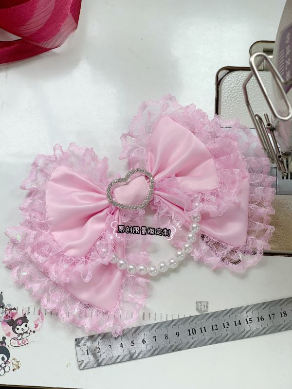 Himegyaru Gal Style Pink Lace Bows Hairpin and Brooch