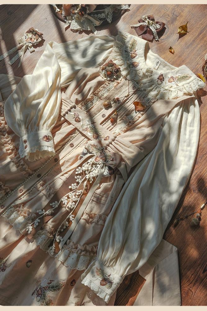 Shyp ~Forest Acorns~ Cotton Lolita JSK Blouse and Cardigan