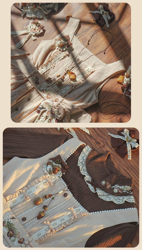 Shyp ~Forest Acorns~ Cotton Lolita JSK Blouse and Cardigan