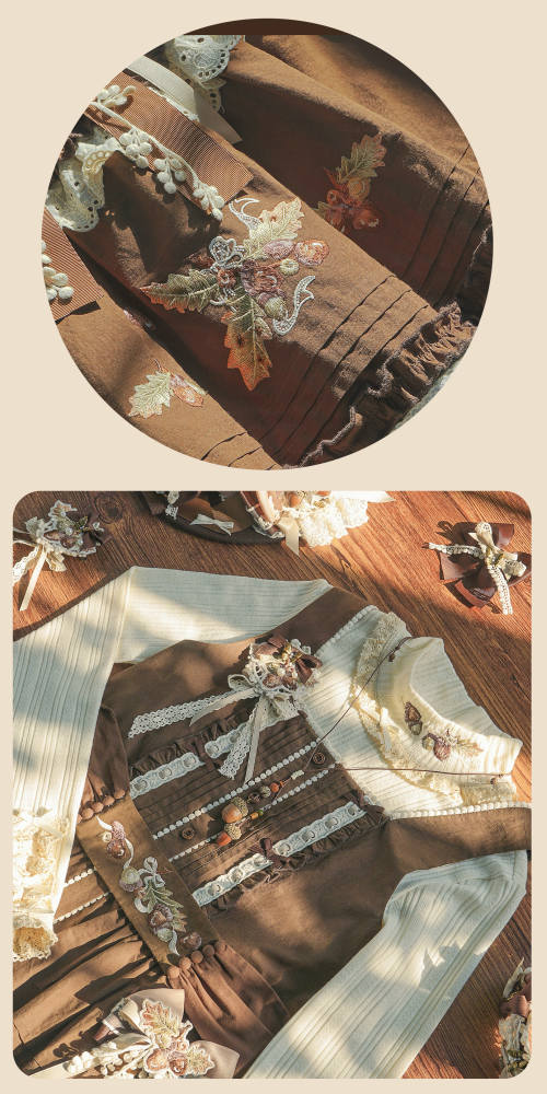 Shyp ~Forest Acorns~ Cotton Lolita JSK Blouse and Cardigan