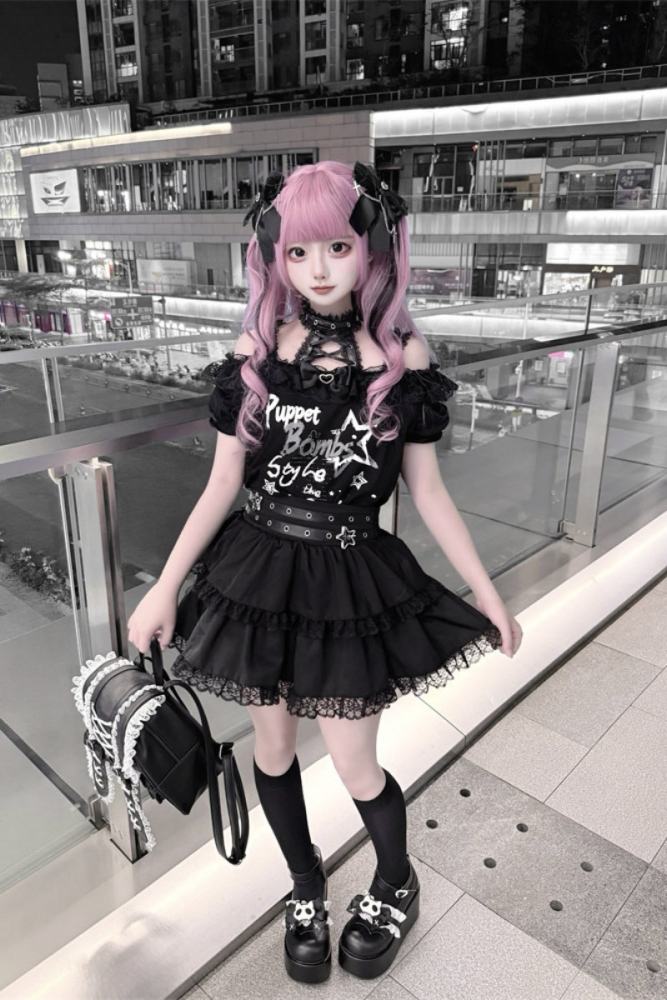 Puppet Bombs ~Star Bunny~ Jirai Kei T-shirt Skirt and Backpack