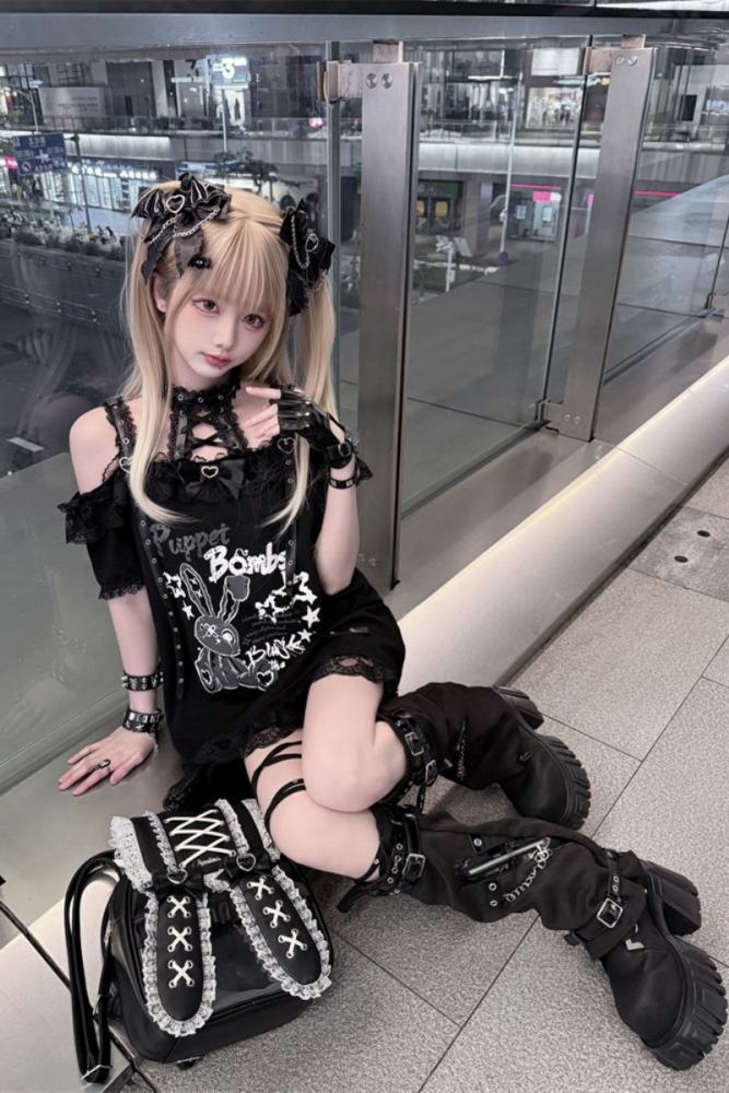 Puppet Bombs ~Star Bunny~ Jirai Kei T-shirt Skirt and Backpack