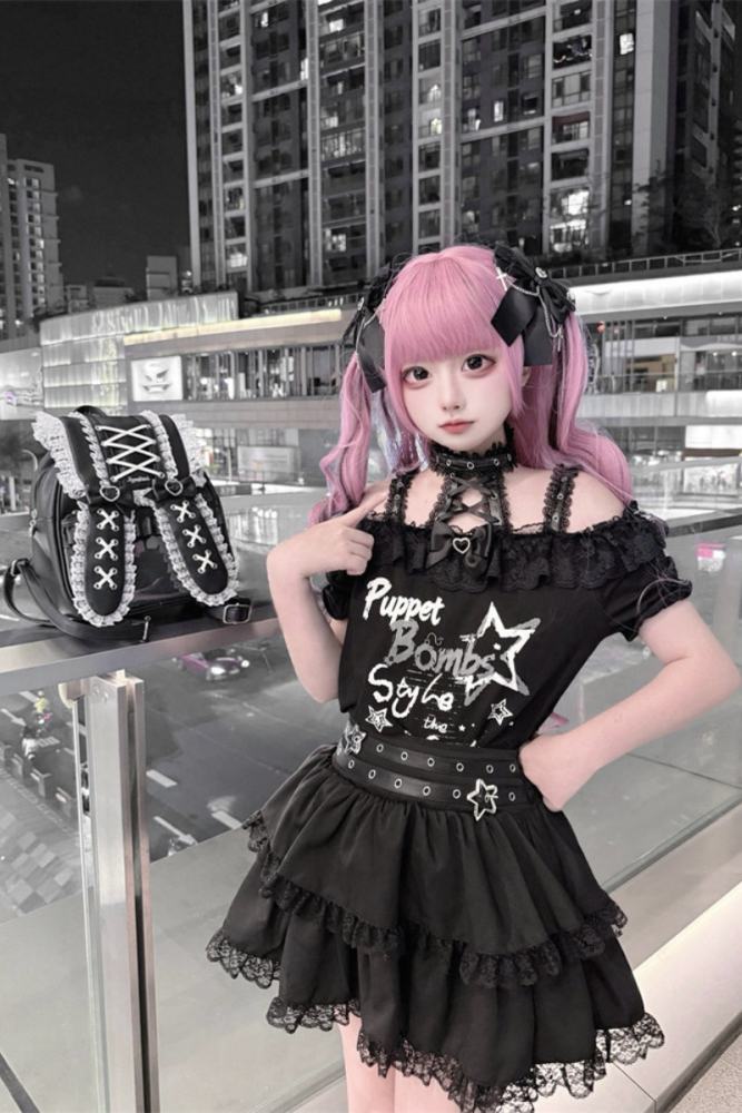 Puppet Bombs ~Star Bunny~ Jirai Kei T-shirt Skirt and Backpack