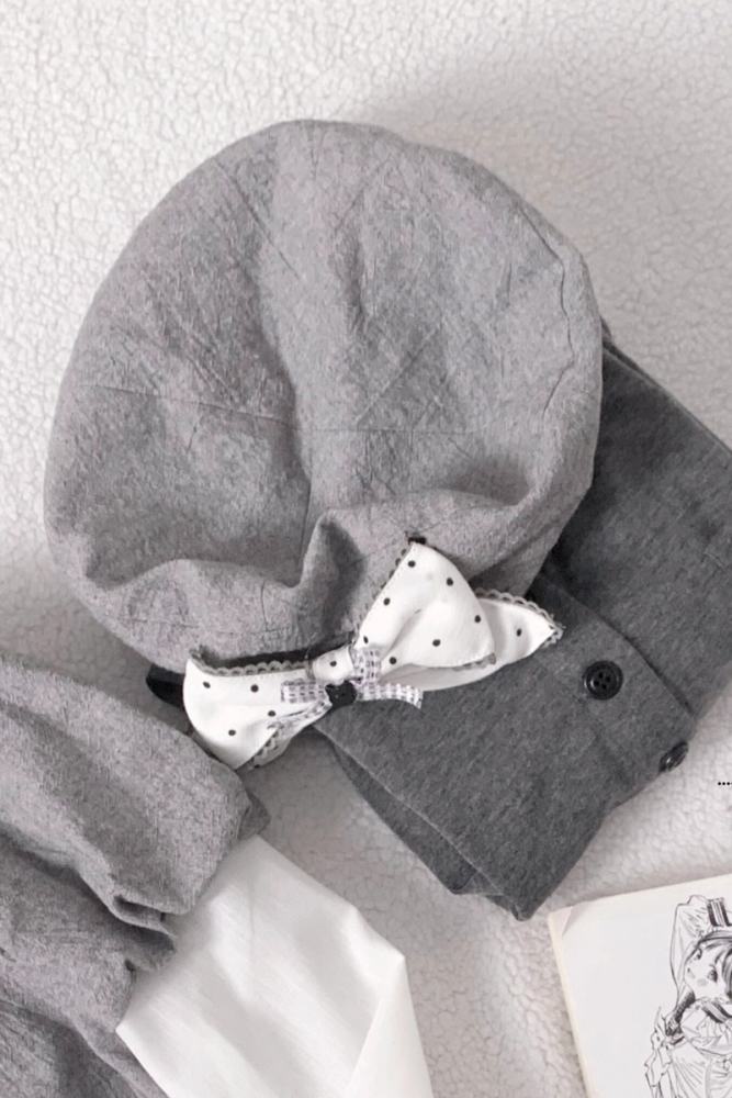 Polka Dot Lacework Grey One Piece Dress and Beret