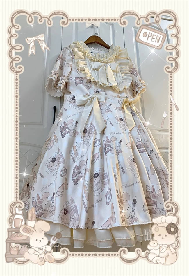Plus Size Bunny Making Bread Sweet Lolita Dress