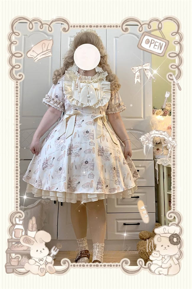 Plus Size Bunny Making Bread Sweet Lolita Dress