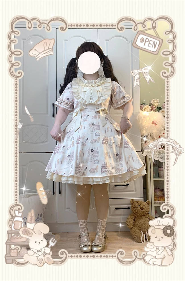Plus Size Bunny Making Bread Sweet Lolita Dress