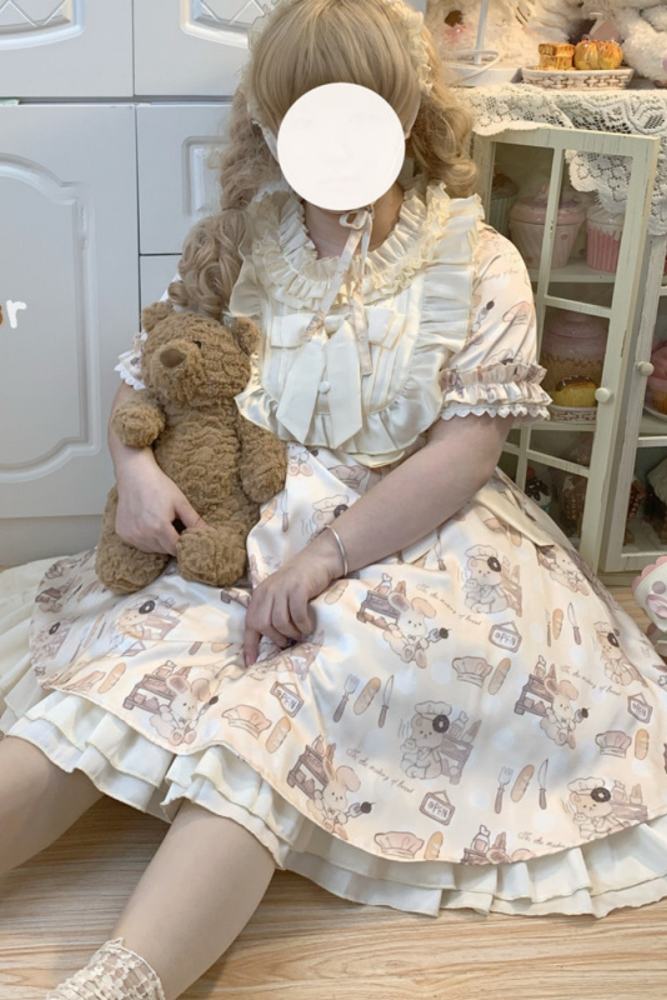Plus Size Bunny Making Bread Sweet Lolita Dress