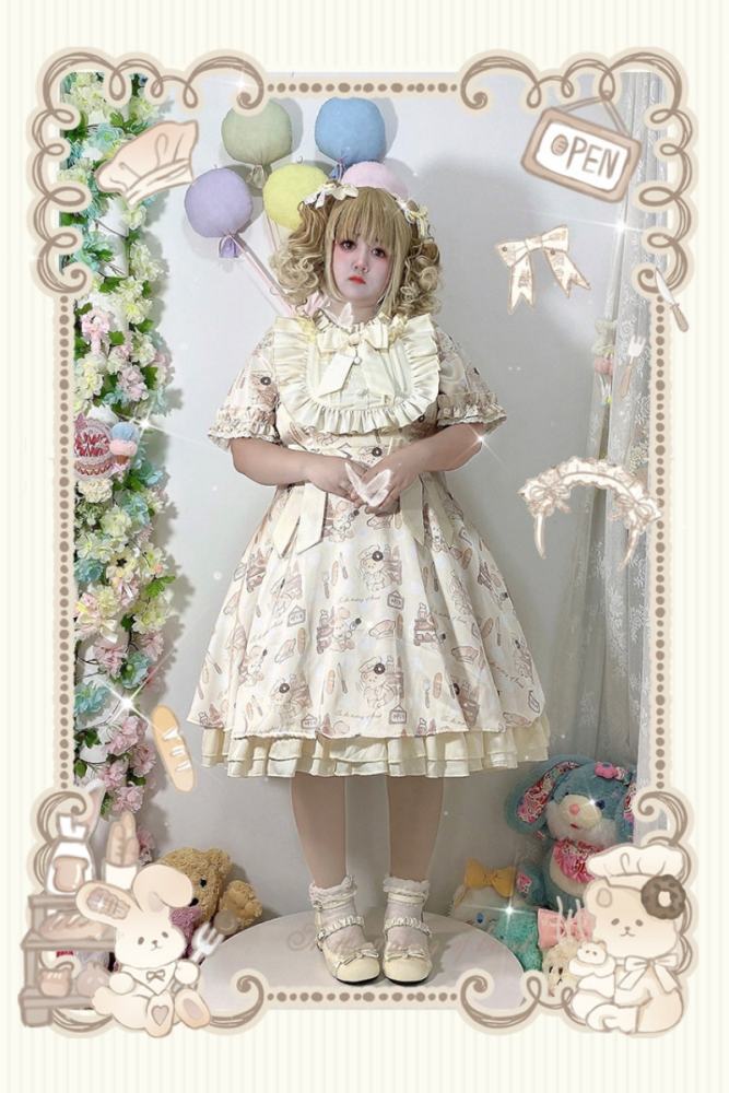 Plus Size Bunny Making Bread Sweet Lolita Dress