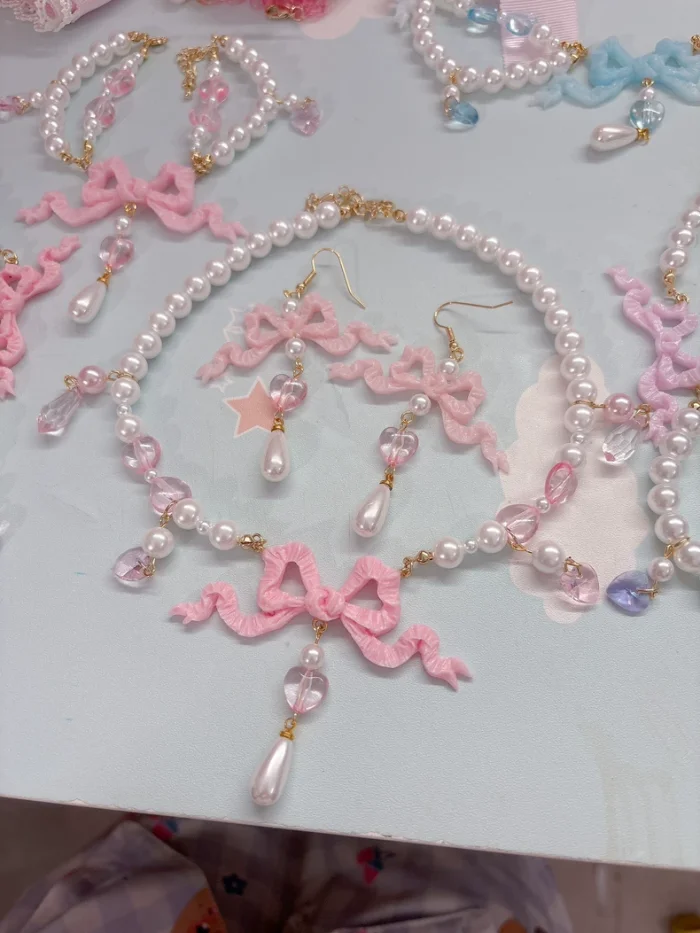 Princess Bow Lolita Pink Blue Purple Necklace