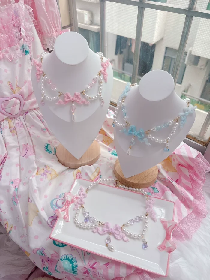 Princess Bow Lolita Pink Blue Purple Necklace