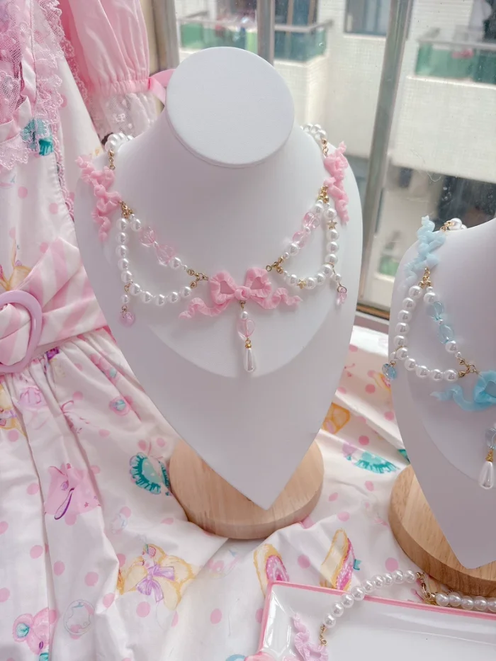 Princess Bow Lolita Pink Blue Purple Necklace