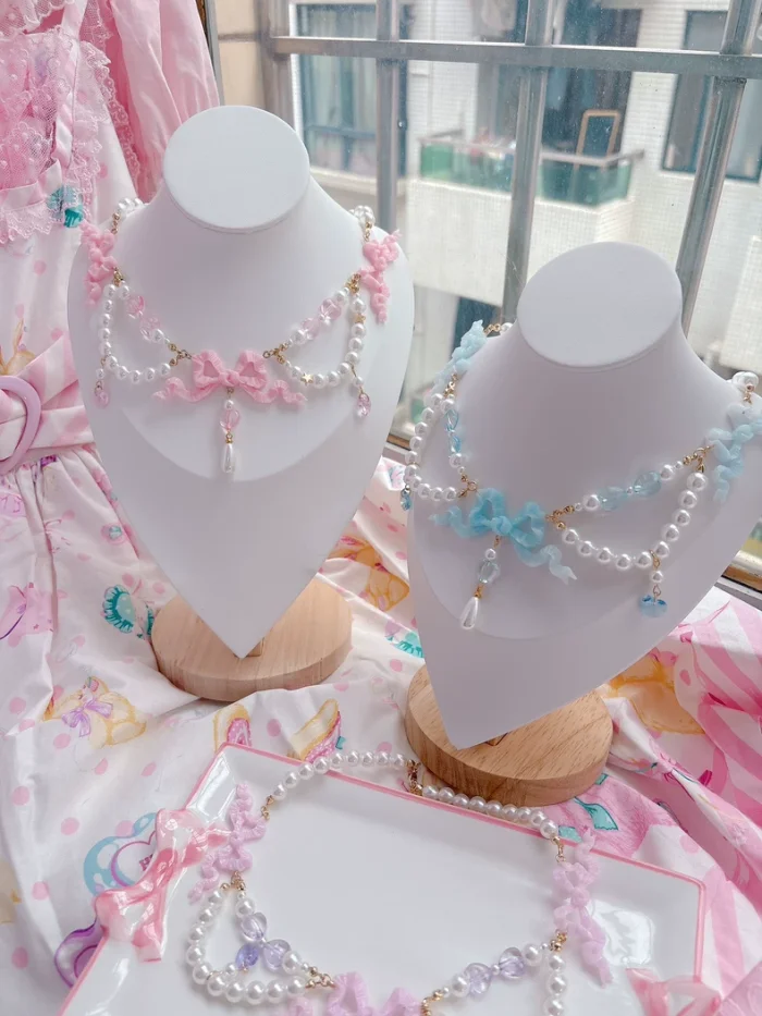 Princess Bow Lolita Pink Blue Purple Necklace