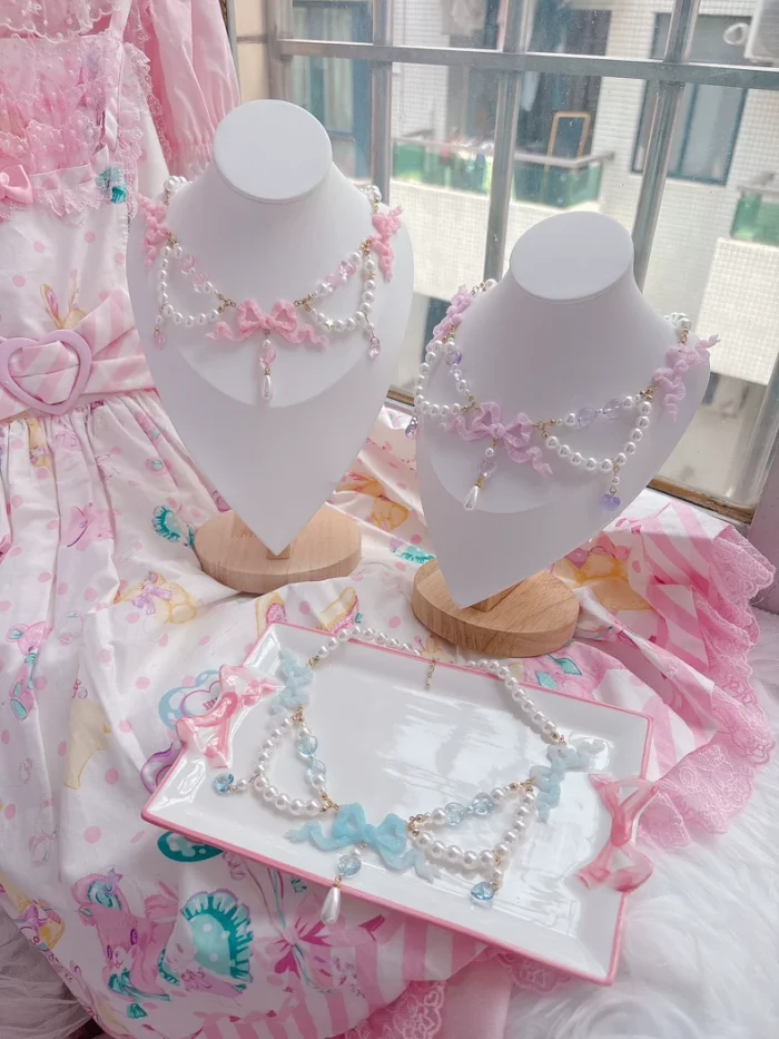 Princess Bow Lolita Pink Blue Purple Necklace