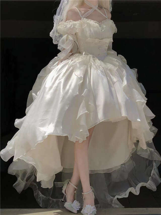 Meowing and Fruity Blue Flower Wedding Dress Classic Lolita Dress Set