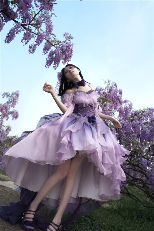 Meowing and Fruity Blue Flower Wedding Dress Classic Lolita Dress Set