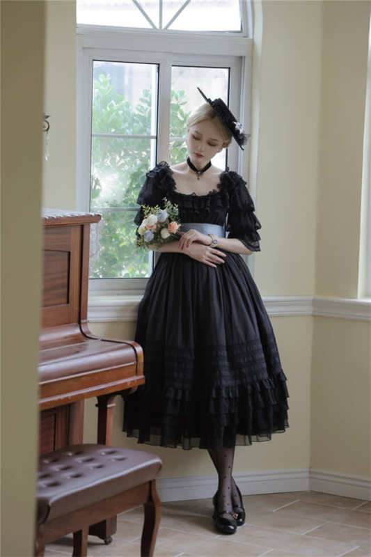 Farewell Rococo Black and Beige Lolita Dress