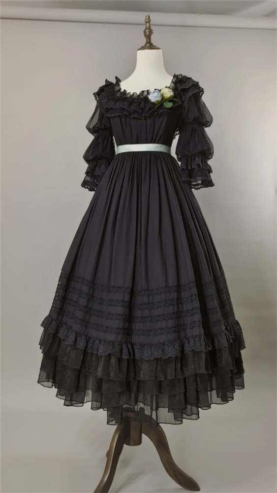 Farewell Rococo Black and Beige Lolita Dress