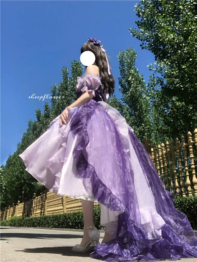 Meowing and Fruity Blue Flower Wedding Dress Classic Lolita Dress Set