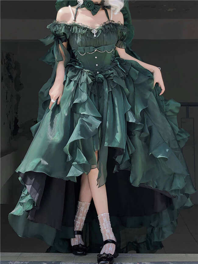 Meowing and Fruity Blue Flower Wedding Dress Classic Lolita Dress Set