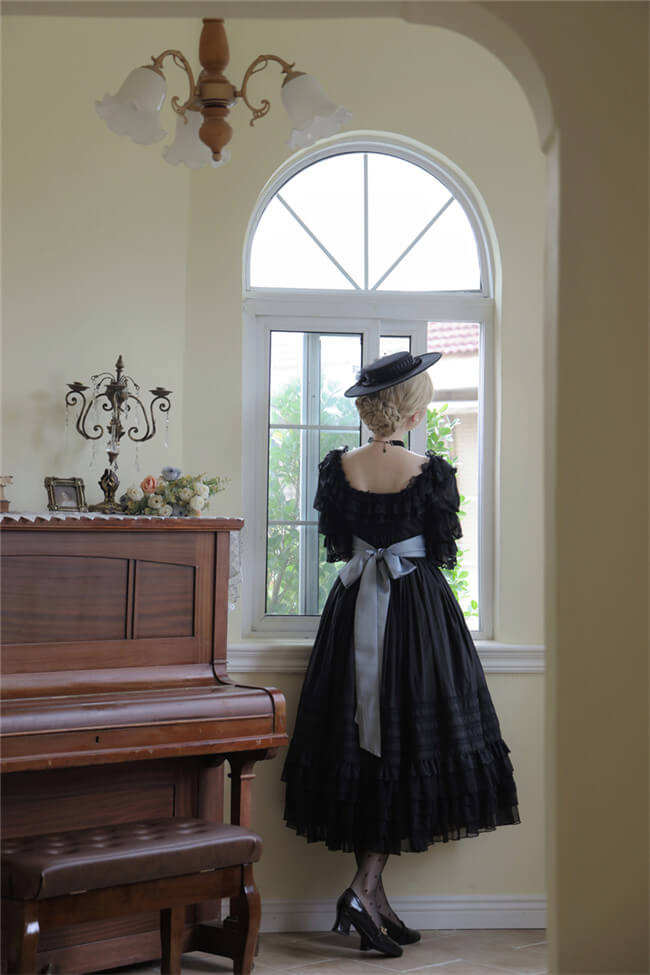 Farewell Rococo Black and Beige Lolita Dress