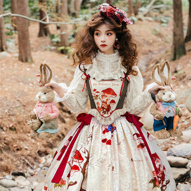 Cat Traveler Vintage Lolita Skirt, Vest and Blouse