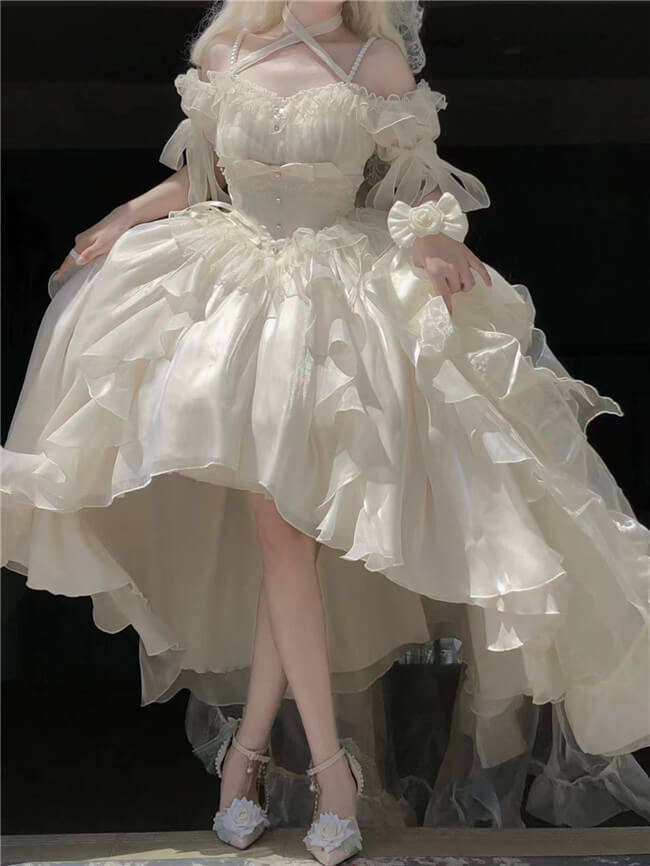 Meowing and Fruity Blue Flower Wedding Dress Classic Lolita Dress Set