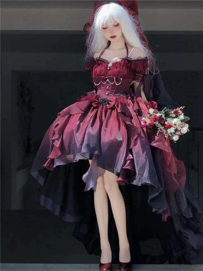 Meowing and Fruity Blue Flower Wedding Dress Classic Lolita Dress Set