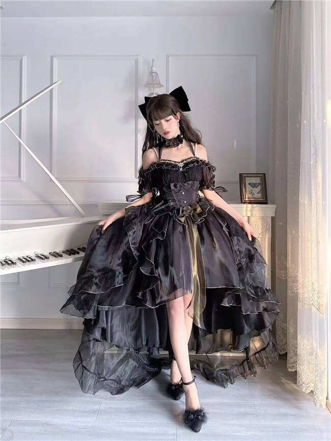 Meowing and Fruity Blue Flower Wedding Dress Classic Lolita Dress Set