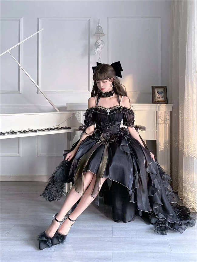 Meowing and Fruity Blue Flower Wedding Dress Classic Lolita Dress Set