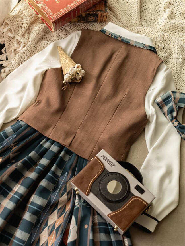 Forest Wardrobe Orange Kitten Lolita Dress, Blouse, Vest and Skirt